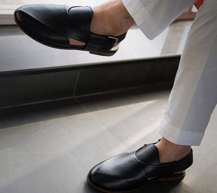 Black leather AUJ sandal